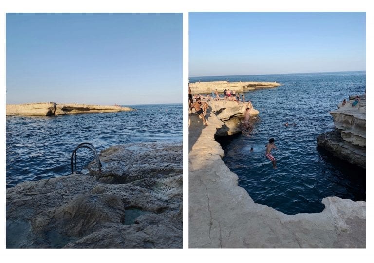 cliff jumping at st.peter pool in malta