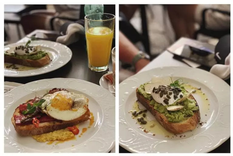 avocado toast and special corn puree brunch in valletta city to start our malta vacation