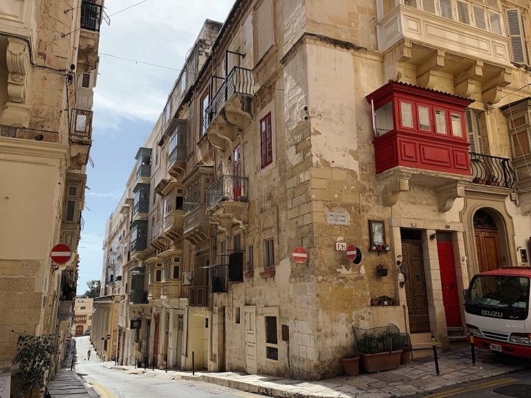 the typical malta architecture with a mixed european and middle east features in valletta city