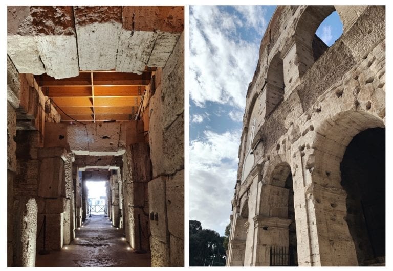 the colosseum wall from the south gate and the secret underground part of colosseum