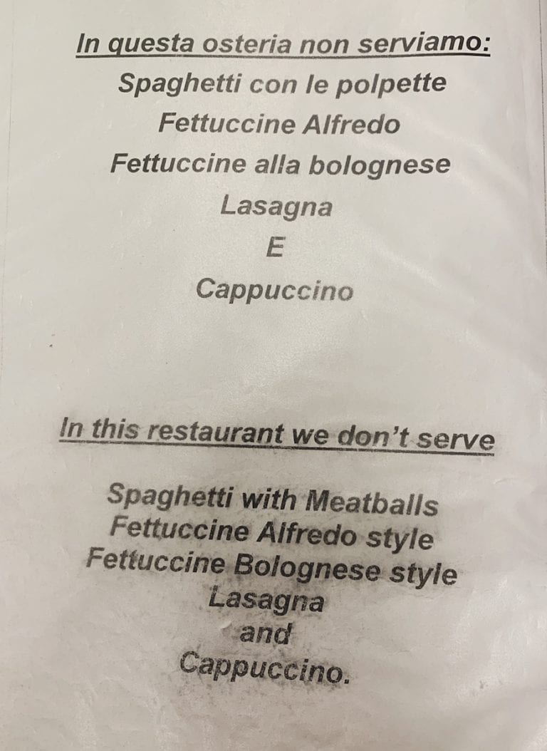 the second funny statement of a roman restaurant that tells they dont serve any non traditional roman style dishes