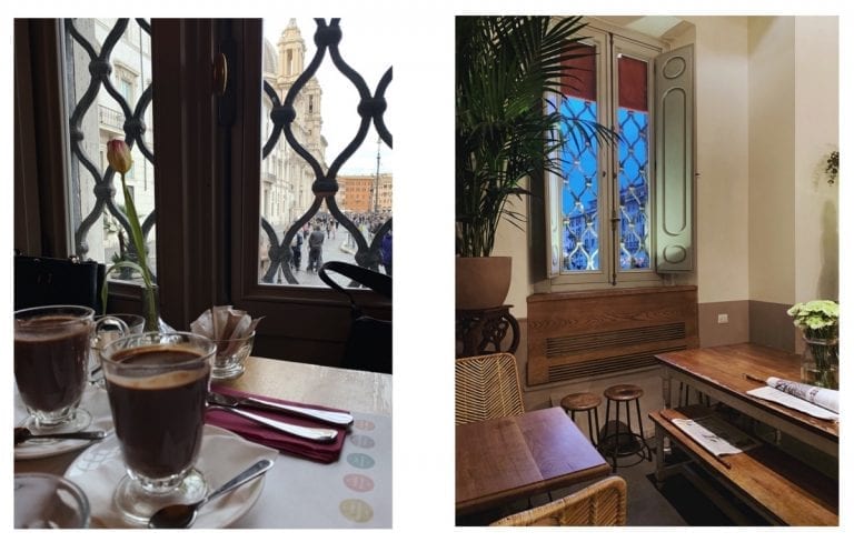 hot chocolate with the most beautiful view of piazza navona in the vivi bistro
