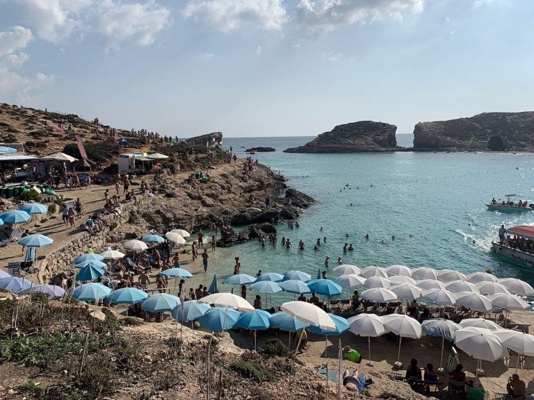 blue lagoon near gozo island is the most famous in malta