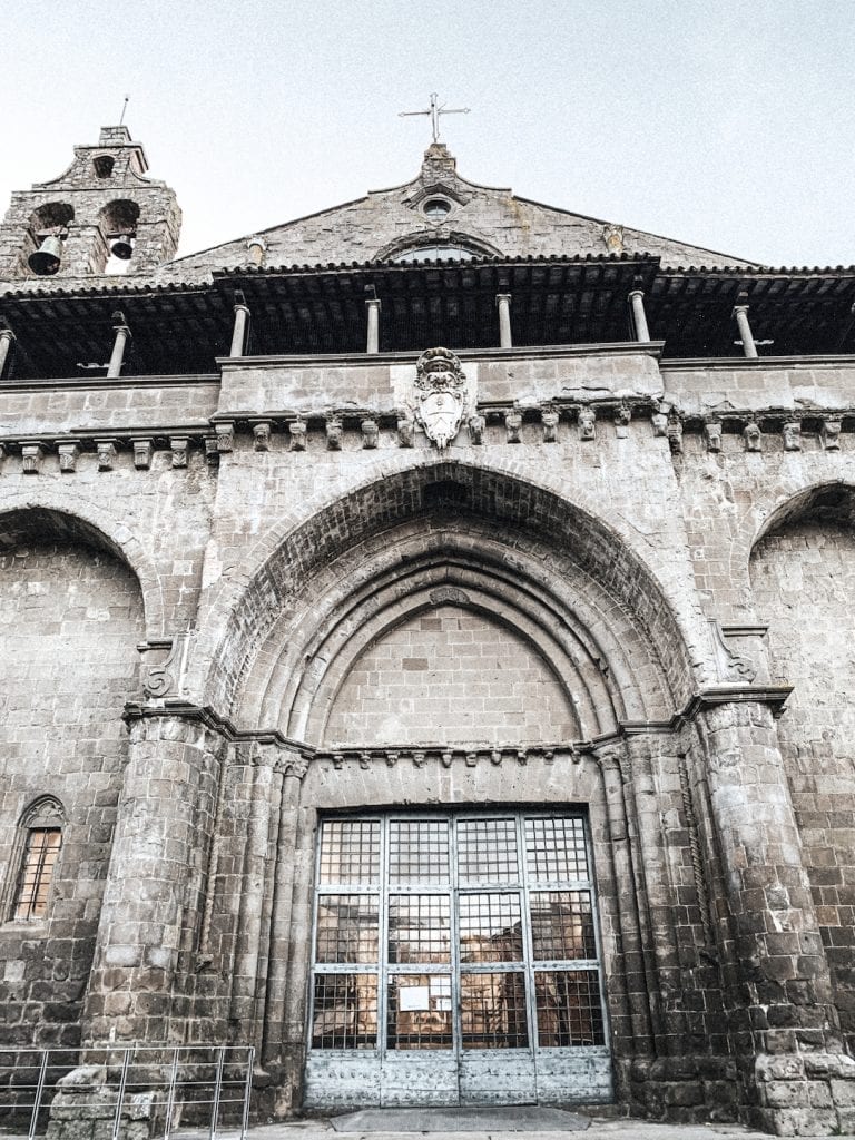 the front of the oldest church santa flaviano with romansque design in montefiascone