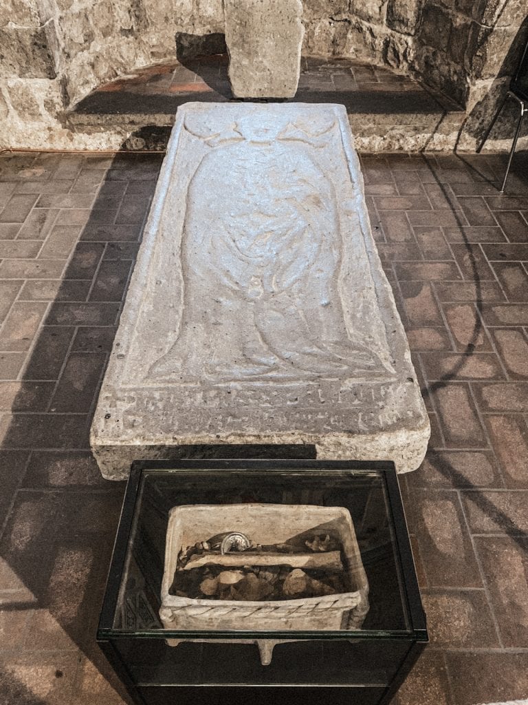 tomb and bones of the german bishop inside church santa flaviano for free visit in montefiascone