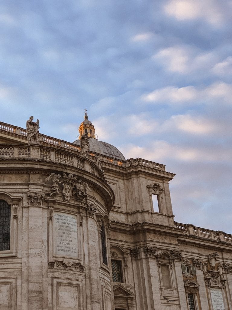 the beautiful sunrise in rome with blue sky slowly transforming to orange color