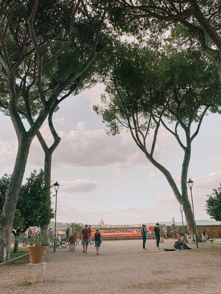 the viewpoint of rome city from the orange garden on aventine hill