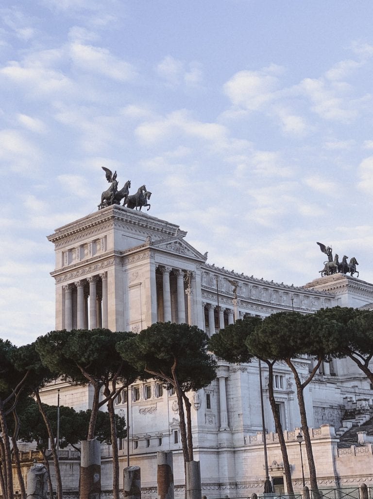 Piazza Venezia in the early morning in the weak sunlight looks extremely pure and peaceful
