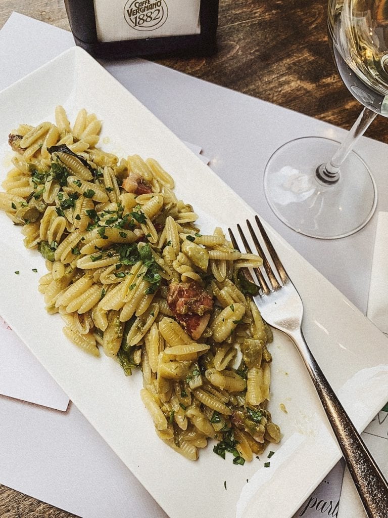 gnocchetti with bacon and mint is a new style of pasta dish by civico 4 in cavour of rome which is simple and yummy