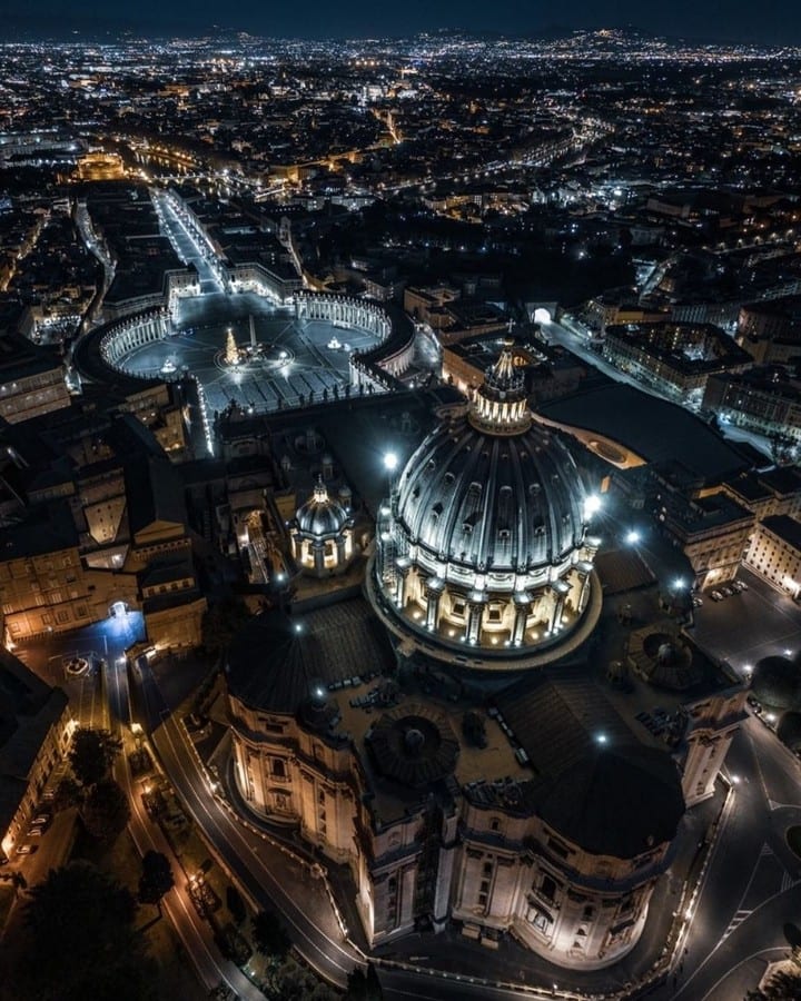 night view of rome city and vatican st peters church dome by By @visit_lazio on instagram