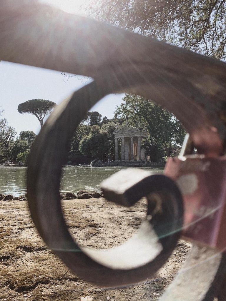 gustobeats how rome and italy feel from my visual diary june 2020 with a love lock near the lake inside Villa Borghese
