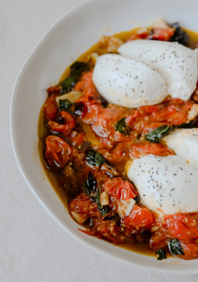 braised tomato burrata by ashley kane