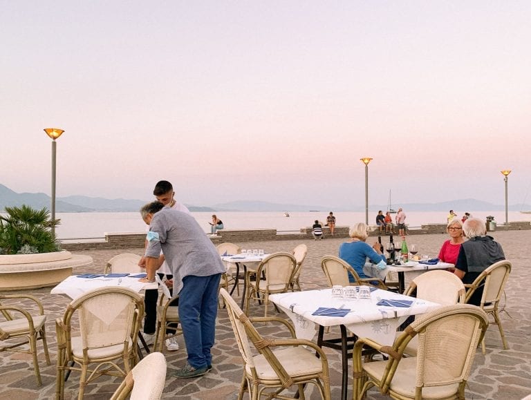 Unexpectedly, Pizzeria da Ciro in Gaeta where is on the opposite side of the public beach, has the best romantic summer sunset with a shade of orange, pink and purple.