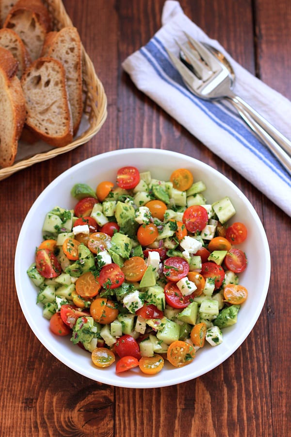 tomato cucumber avocado salad by green valley kitchen