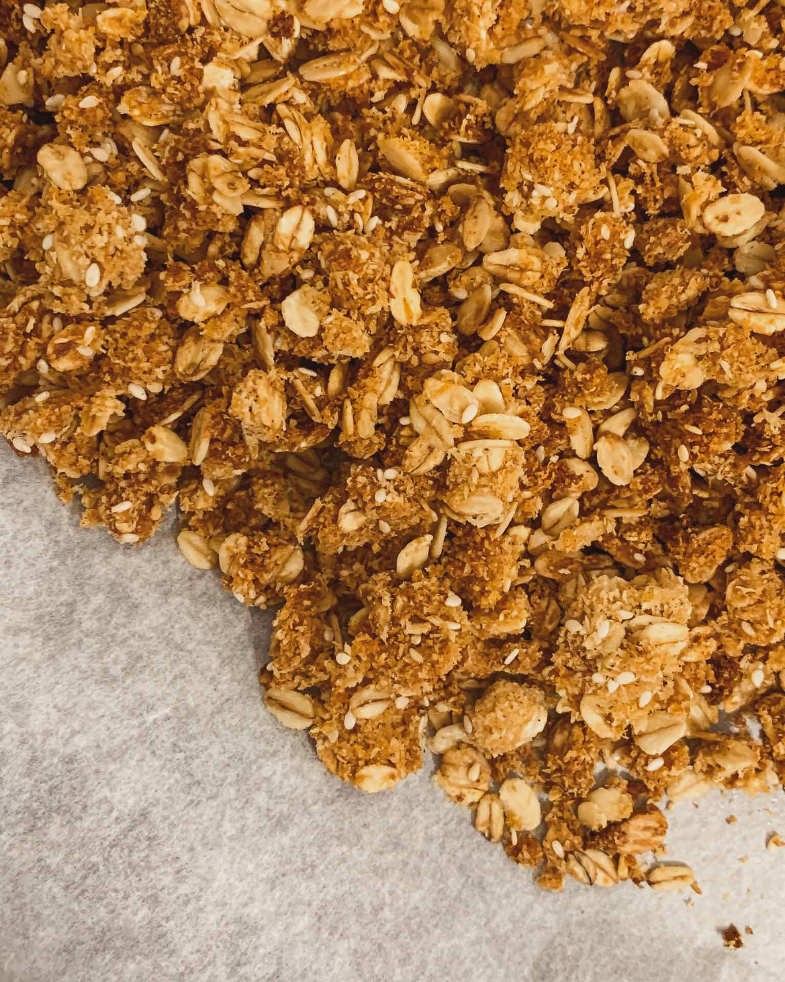 crunchy homemade granola with oats directly from my pantry and everything on hand
