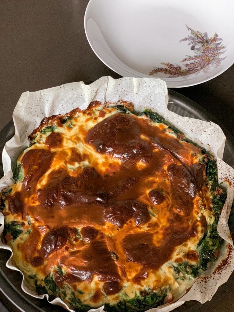 simple italian frittata with ricotta cheese, spinach and sfoglia crust