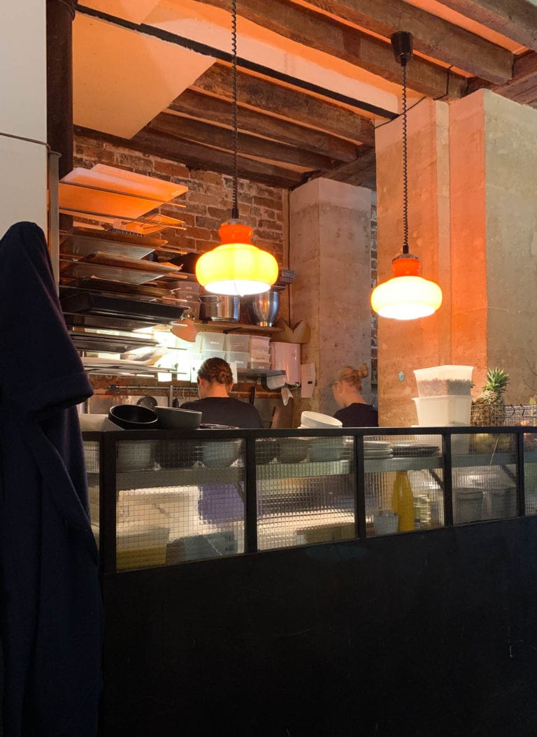 famous fragments cafe in Paris city center with all warm tones