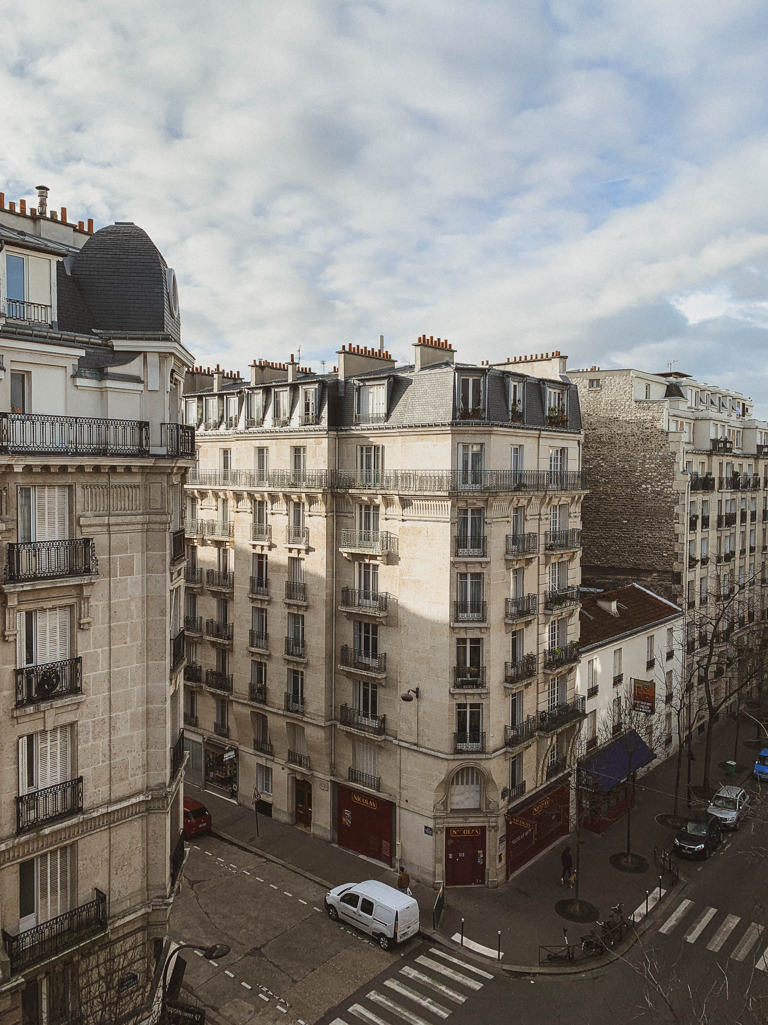typical Paris buildings and local neighborhoods outside city center
