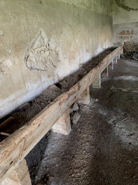 the room of an abandoned Italian farmhouse for farm animals in the past